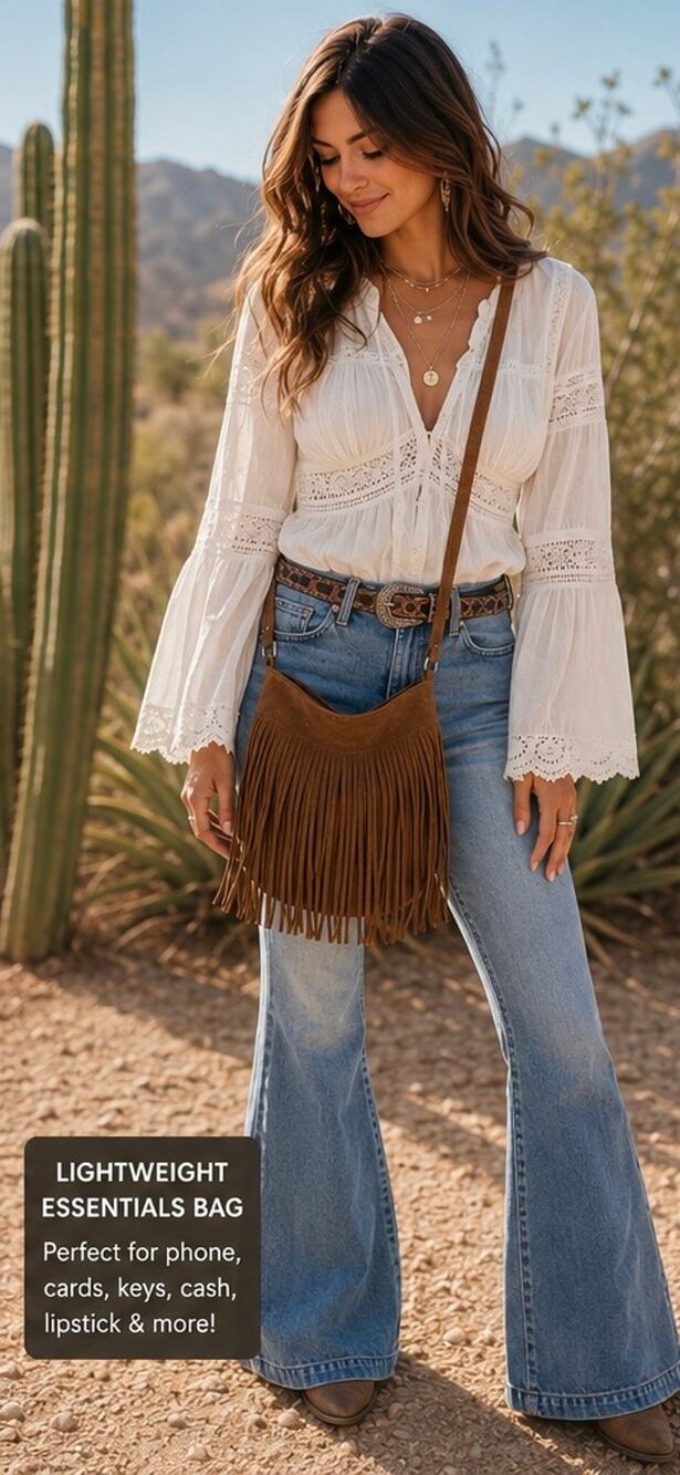 Boho Fringe Small Crossbody Cognac Bag Brown Concert Festival Western Purse NWT
